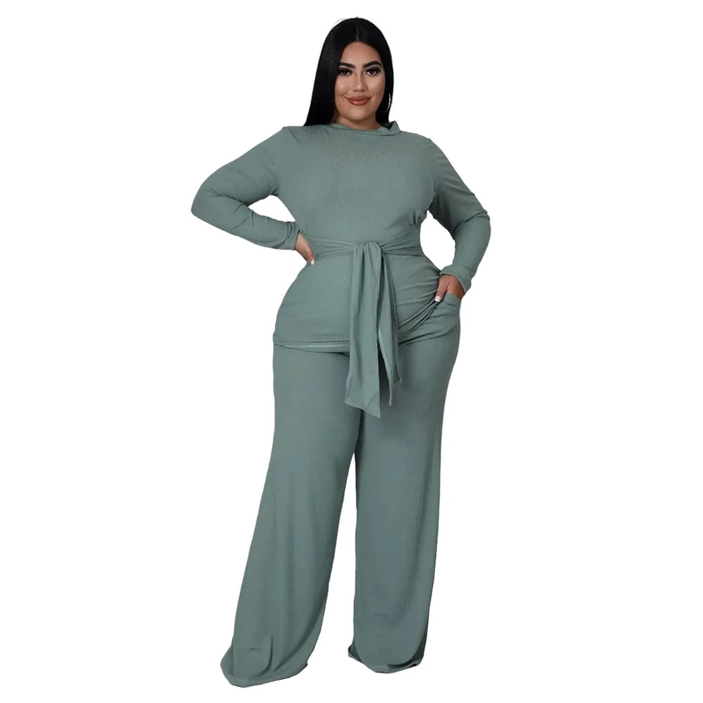 Plus Size Women's Clothing Two Piece Set Pure Color Matching Sets Long Sleeve Fall Clothes Casual Outfits