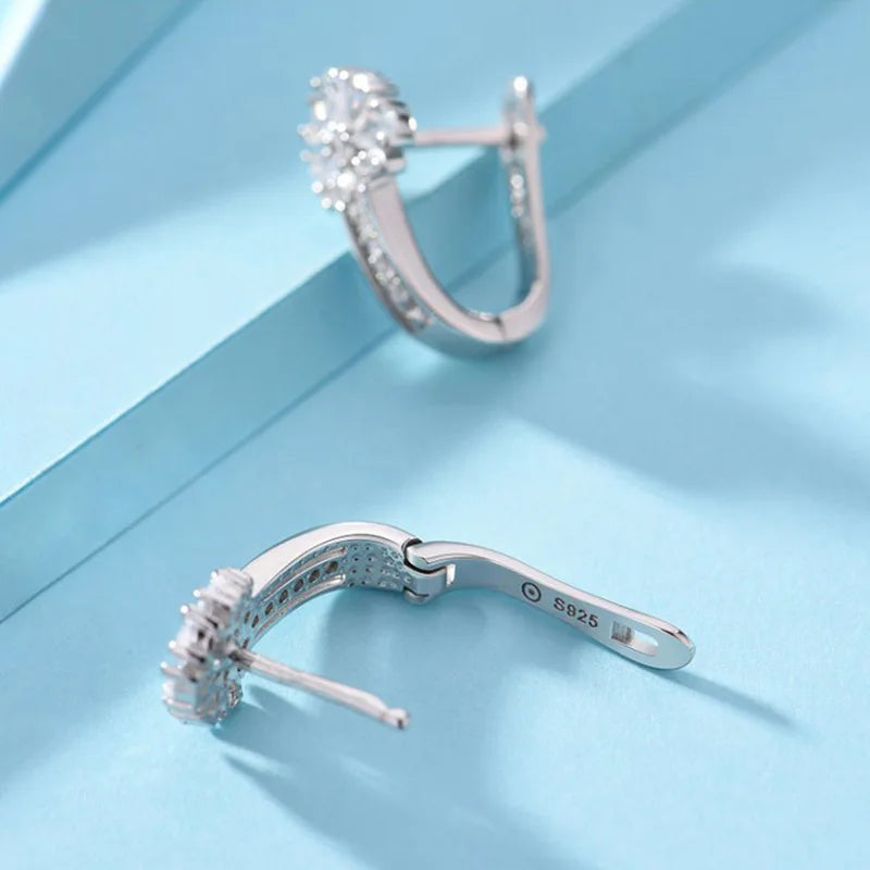 Fine Jewelry 925 Sterling Silver Earrings Inlaid With Zircon Crystal Flower Earrings Charm Jewelry