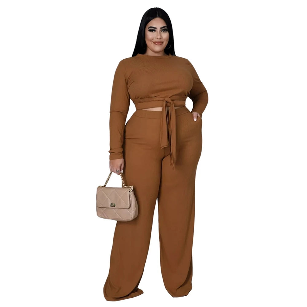Plus Size Women's Clothing Two Piece Set Pure Color Matching Sets Long Sleeve Fall Clothes Casual Outfits