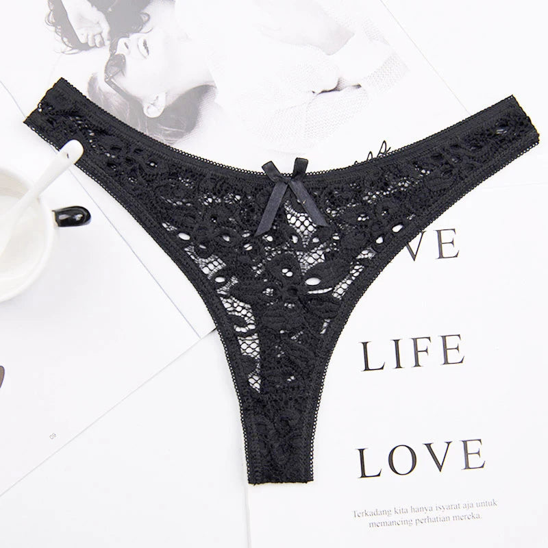 Sexy Panties Women's Lace Silk Low Waist Bow Solid Color Briefs Cotton Crotch Breathable Sexy Thongs