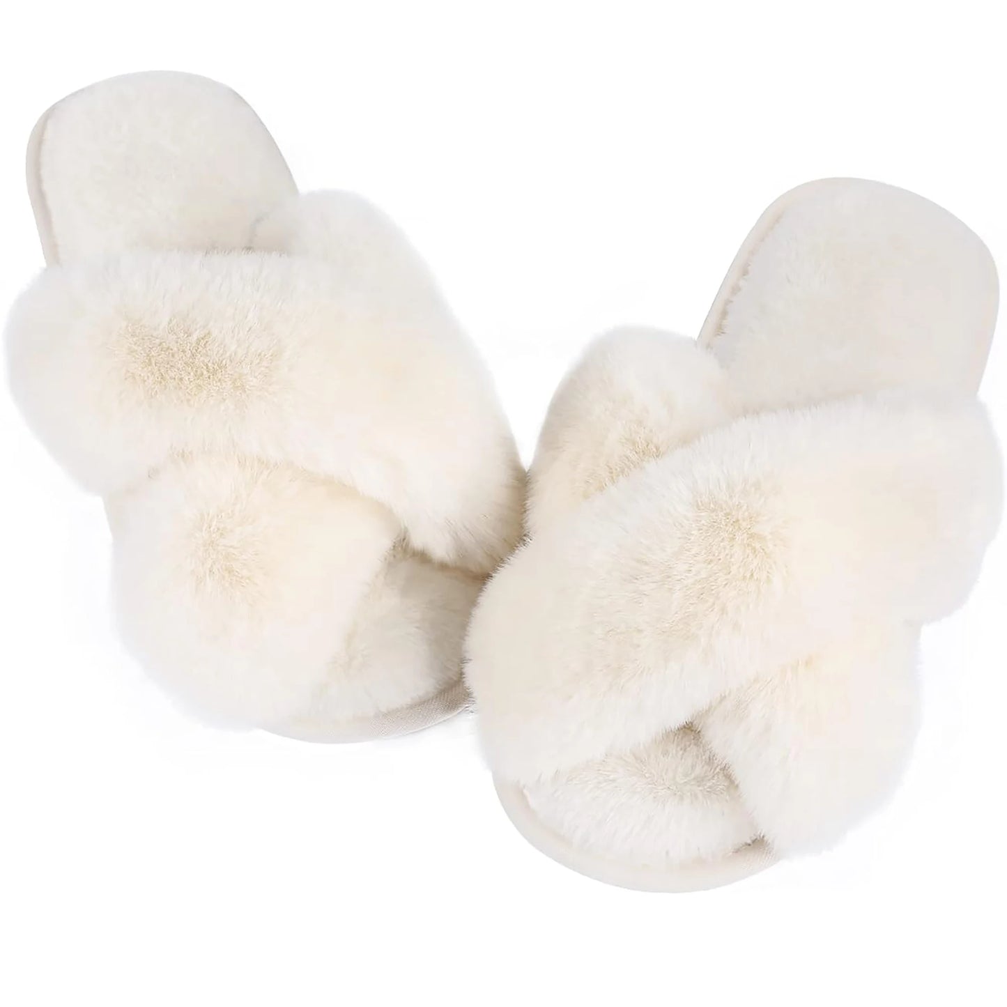 White/Black/Grey/Pink/Peach/Green/ Brown Plush Slippers, Cross Strap Slippers Plush Soft Home
