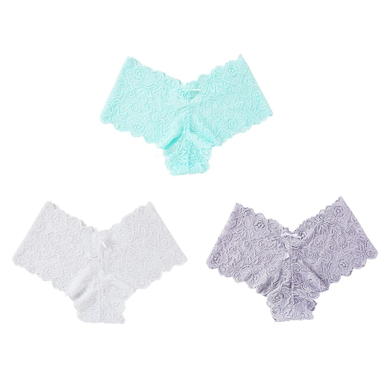 3pcs Sexy Lace Transparent Panties Women Briefs Low Waist Soft Lingerie Comfortable Intimates Panties