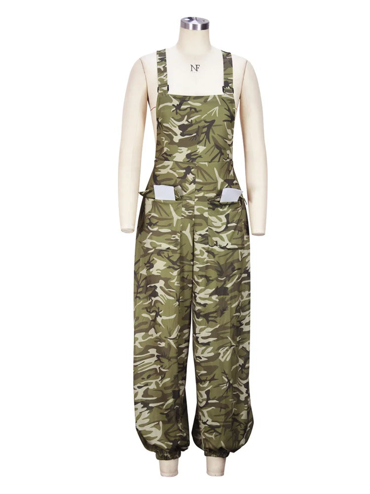 Plus Size Jumpsuit Women S-2XL Camouflage Cargo Pants Pockets Casual Cool Fashion Street Wear Romper
