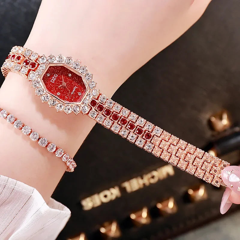 Women's Luxury Brands Watch Fashion Rhinestone Stainless Steel Quartz Ladies Wristwatches