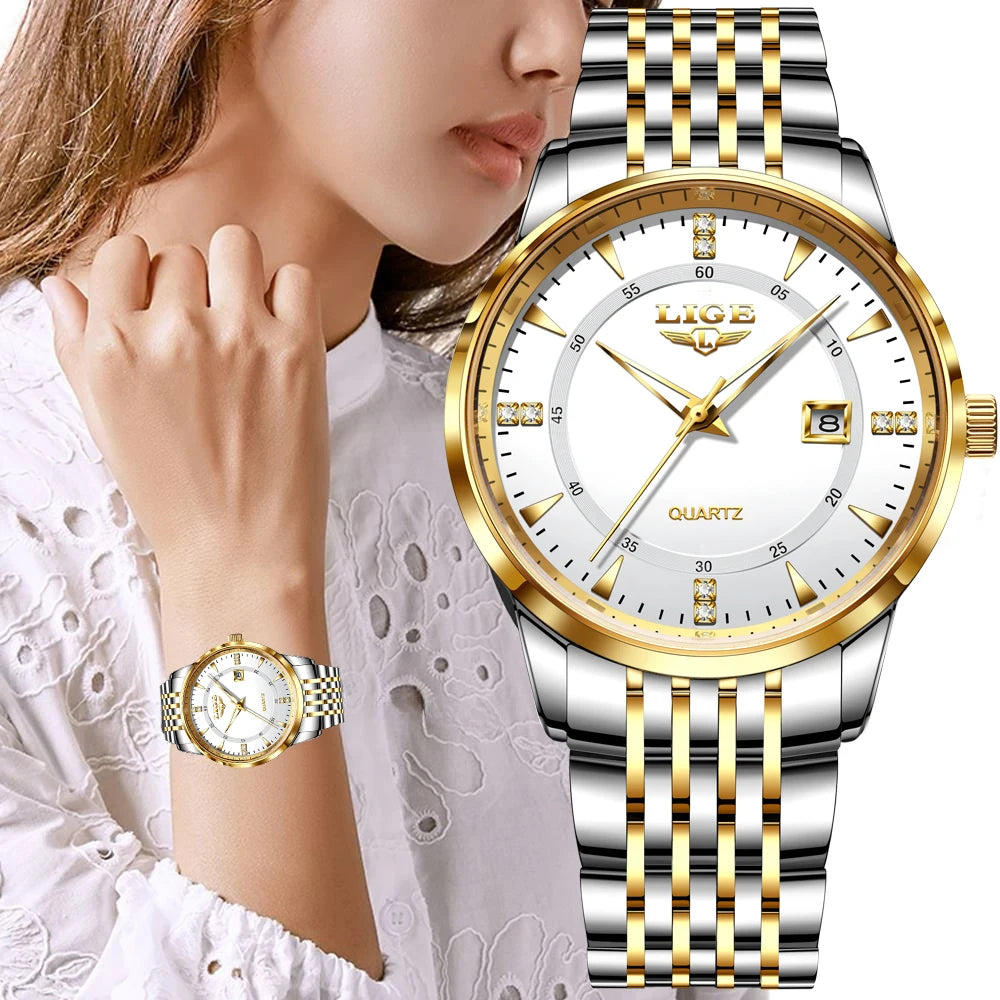 LIGE New Waterproof Watches Women's Bracelet Watch Top Brand Luxury Date Quartz Watch