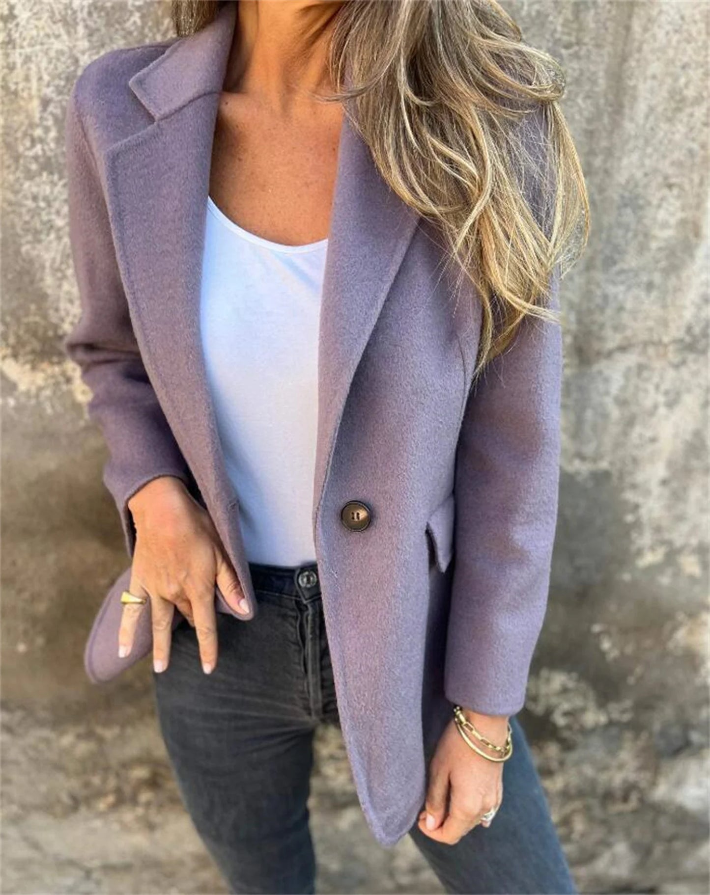 Plus-size women's clothing autumn and winter fashion new pure color single button woolen jacket plus-size clothing