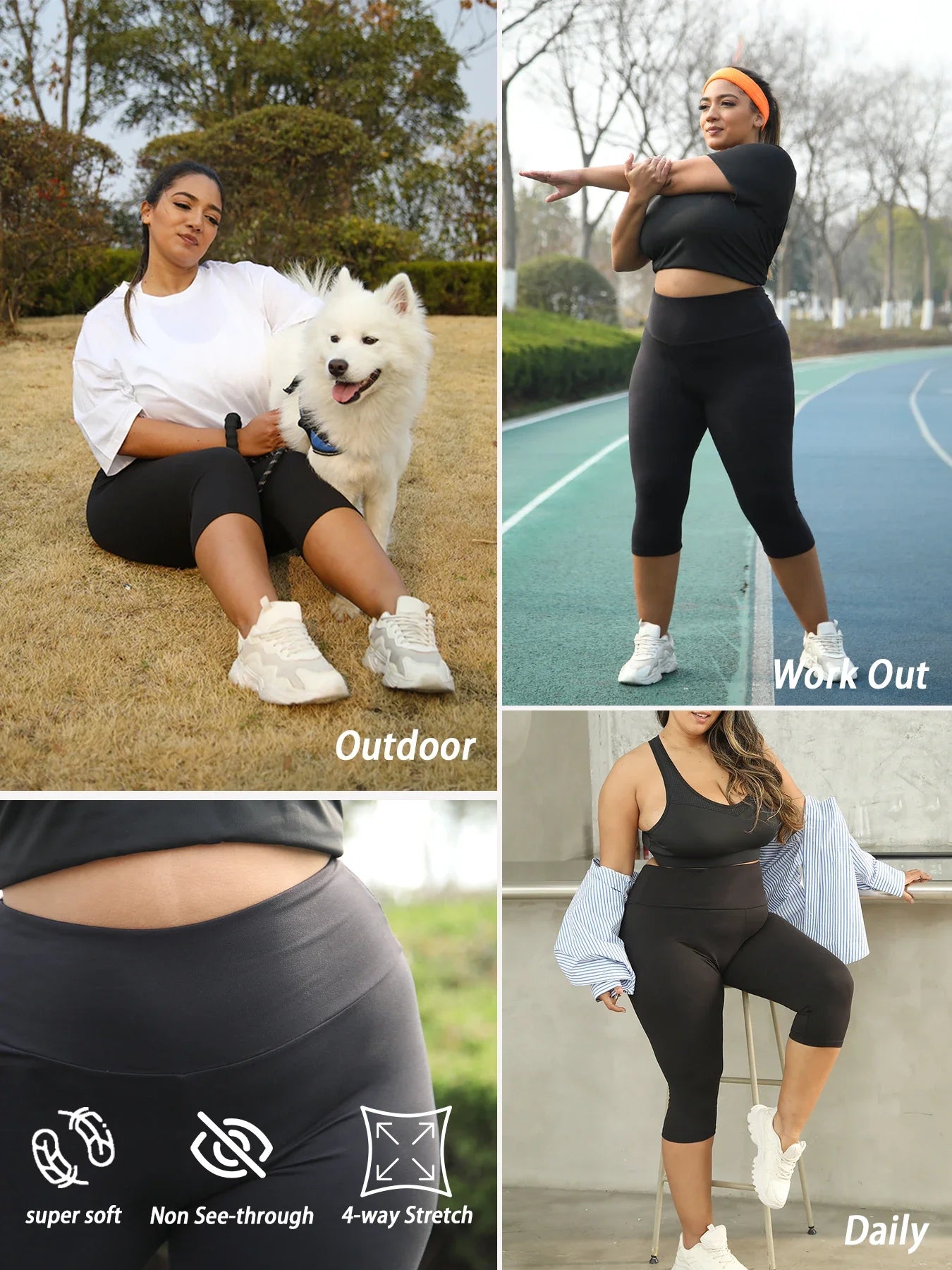 Plus Size Leggings for Women Super soft High Waisted Tummy Control Yoga Capri Pants Not See Through