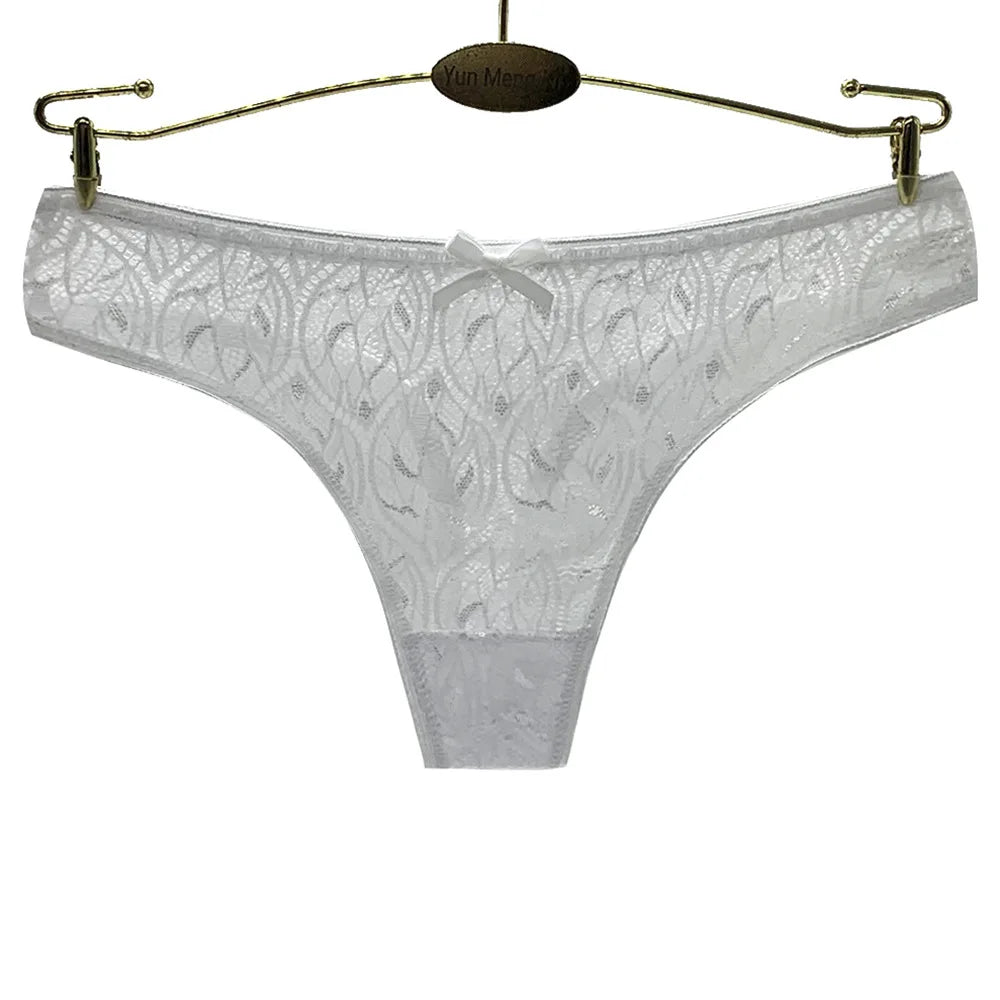Sexy Panties Women's Lace Silk Low Waist Bow Solid Color Briefs Cotton Crotch Breathable Sexy Thongs