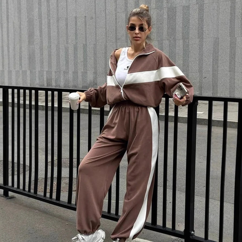 Women's Tracksuit Suit Autumn Fashion Warm Hoodie Sweatshirts Two Pieces Oversized Casual Zipper Coat Long Pant Sets 2-Pcs