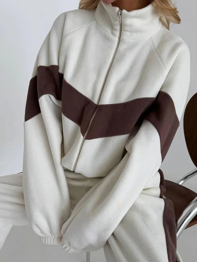Women's Tracksuit Suit Autumn Fashion Warm Hoodie Sweatshirts Two Pieces Oversized Casual Zipper Coat Long Pant Sets 2-Pcs