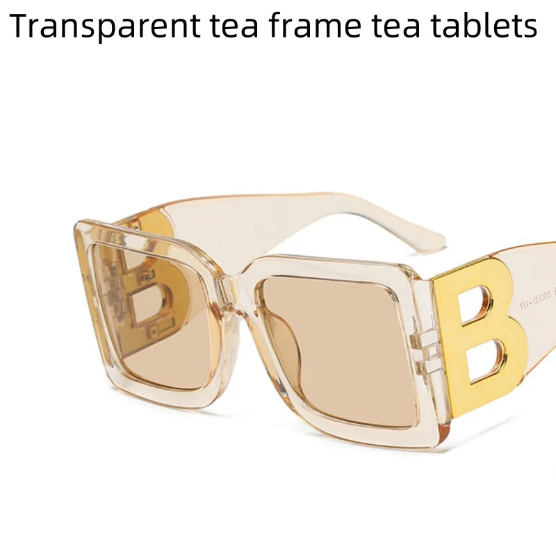 Women's Sunglasses Large Frame Square B Letter Trendy Vintage Fashionable Wear UV400 Shades