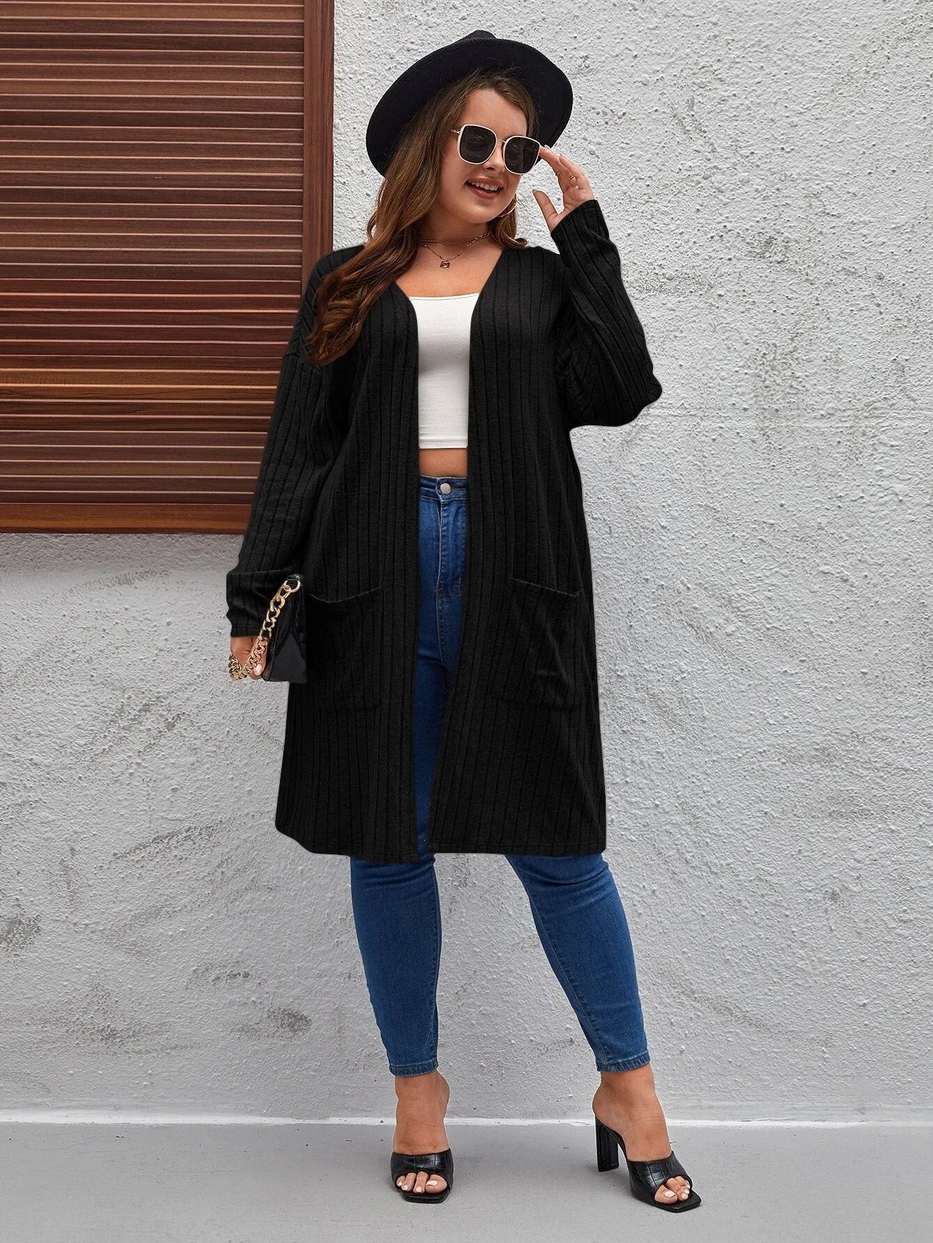 Plus Size Women's Casual Jacket Fashionable Long Sleeved Cardigan Simple Solid Color