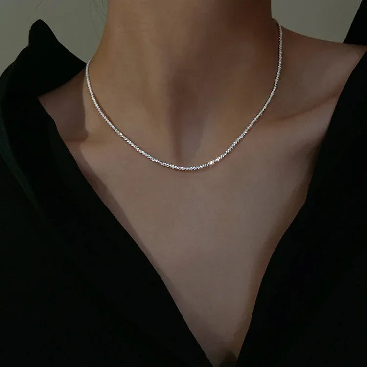 Popular Sparkling Necklace for Women Clavicle Chain Choker Silver Color Fashion Jewelry