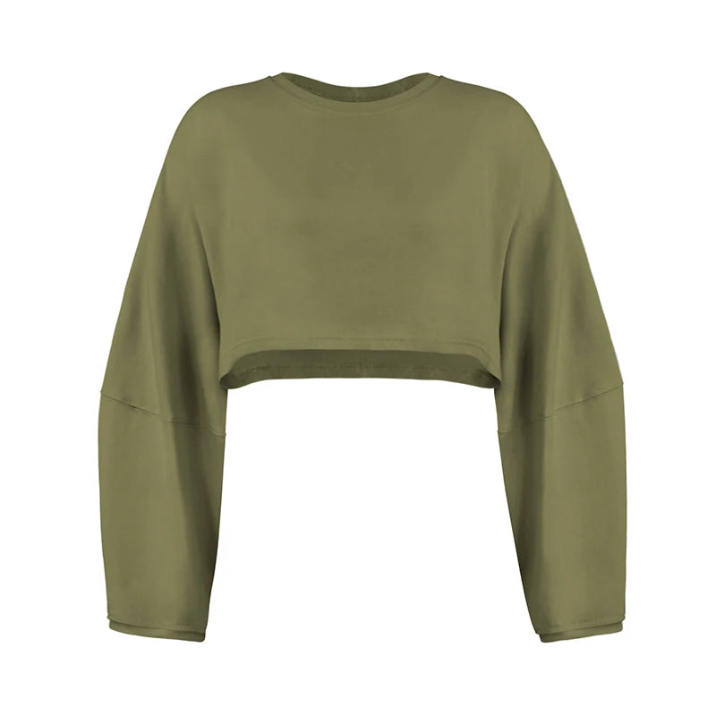 Women's Sports Crop Top T-Shirts Gym Clothing Yoga Loose Tops Long Sleeve Sportswear