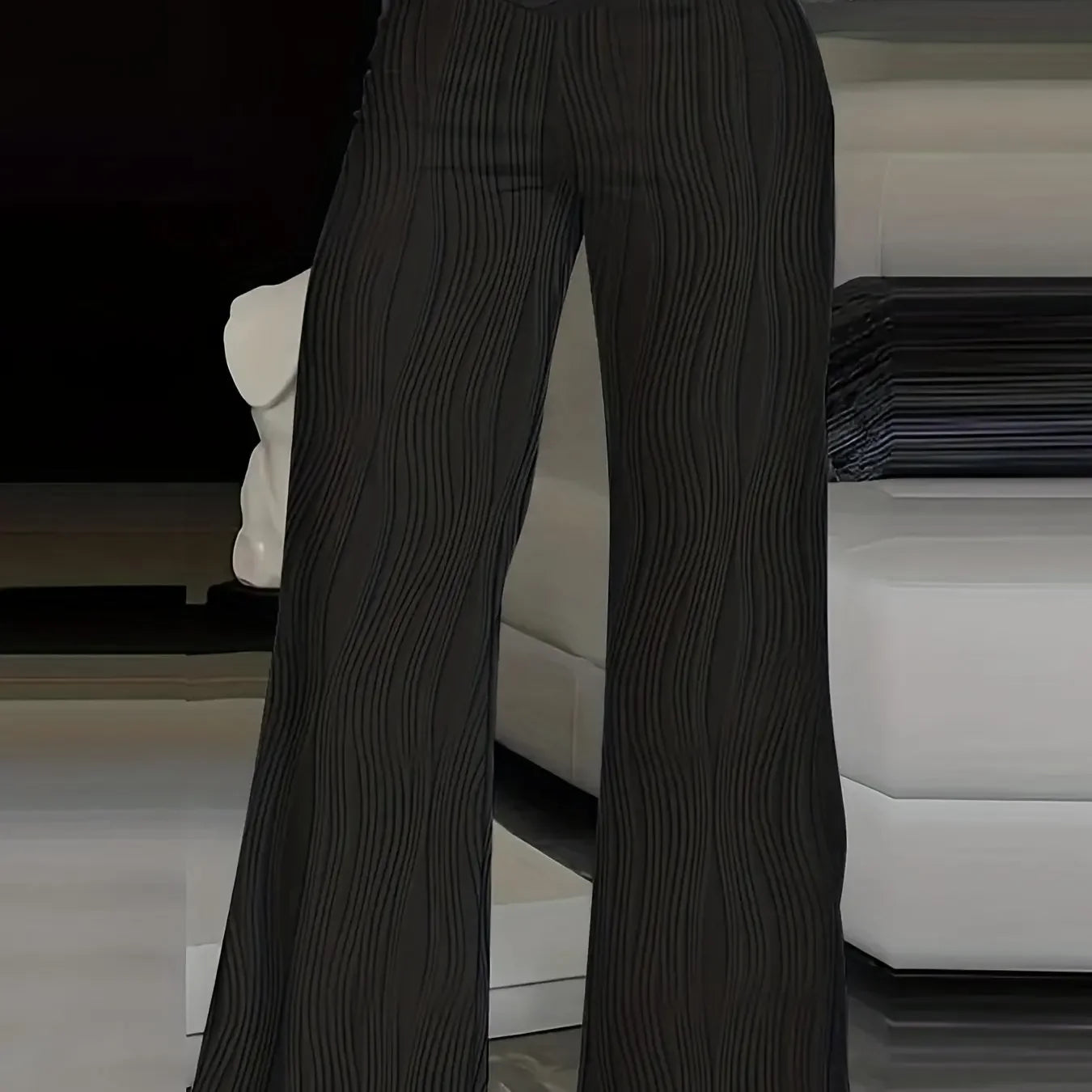 Women's Plus Size S-5XL Fashion All-match Wide-leg Pants Casual Comfortable Pants Solid Color Texture High-waisted Flare Pants