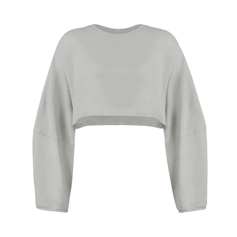 Women's Sports Crop Top T-Shirts Gym Clothing Yoga Loose Tops Long Sleeve Sportswear