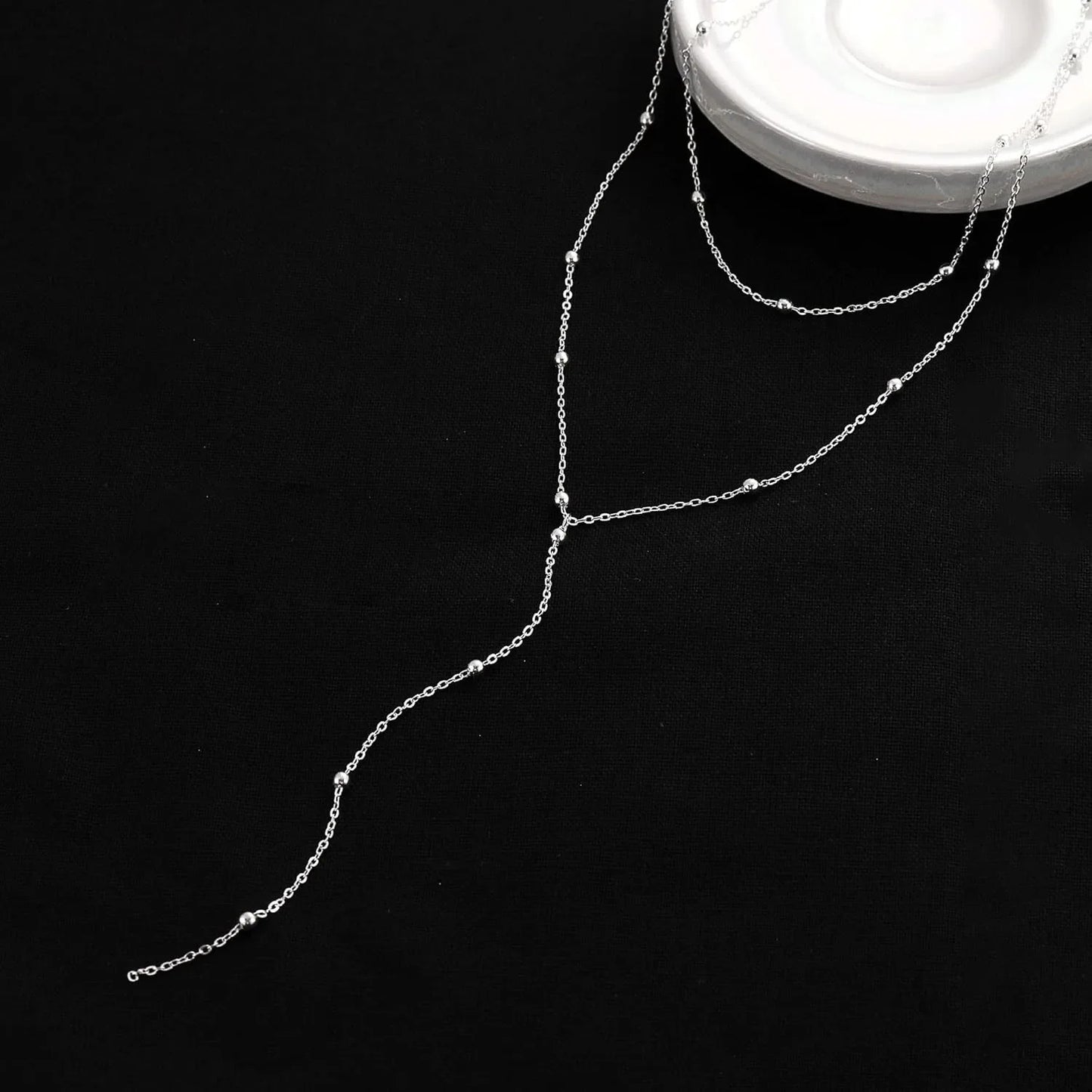 Gold Necklace for Women 14k Gold Plated/Silver Y-Shaped Pendant Necklace Layered Beaded Chain Drop Necklaces