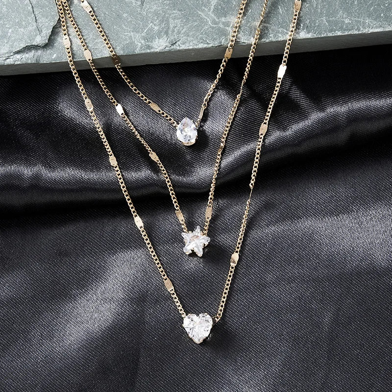 Trendy Zircon Pendant Necklace For Women Multilayer Chain Choker Fashion