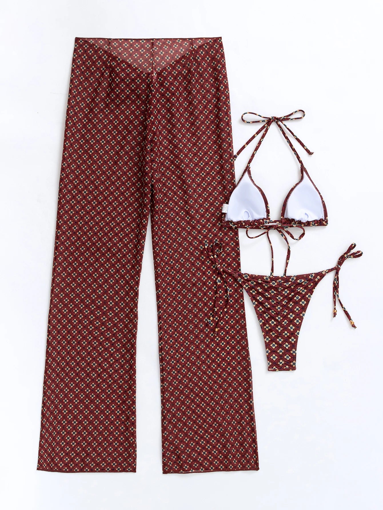 Sexy Women's 3 Pieces Swimsuits Cover Ups High Waist Pants Backless Dress