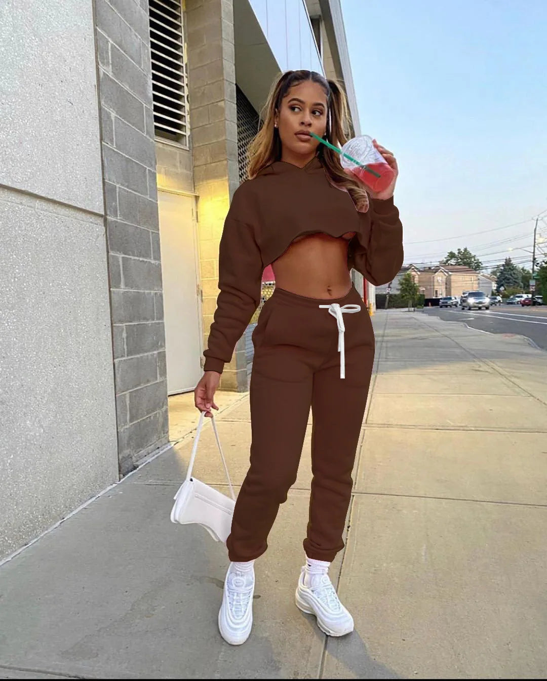 Women's Jogging Tracksuit Suit for Fitness Running Sets Fleece Long Sleeve Cropped Hoodies+Jogger Sweatpants Sweatsuits