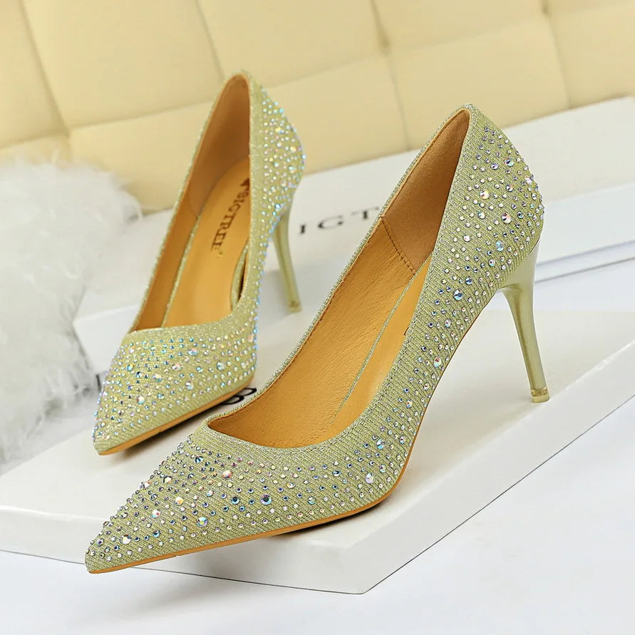 Rhinestone Women Pumps Sexy Stiletto Women High Heels Pointed Toe Women Heels Pumps Women Shoes Party Wedding Shoes Scarpe Donna
