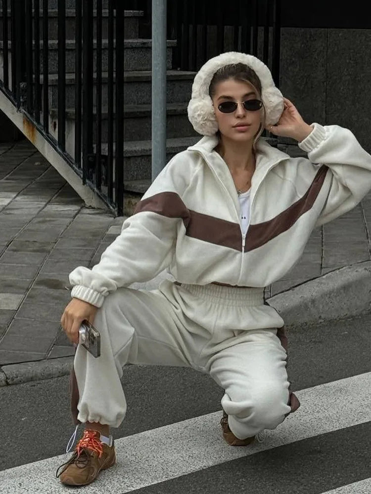 Women's Tracksuit Suit Autumn Fashion Warm Hoodie Sweatshirts Two Pieces Oversized Casual Zipper Coat Long Pant Sets 2-Pcs