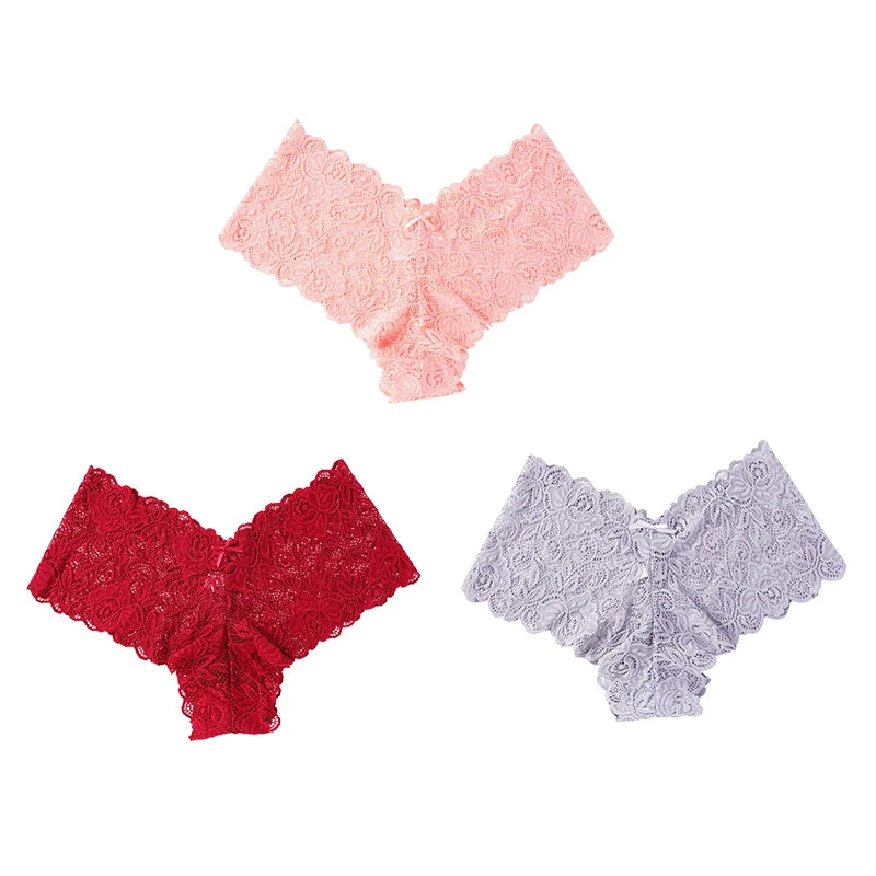 3pcs Sexy Lace Transparent Panties Women Briefs Low Waist Soft Lingerie Comfortable Intimates Panties