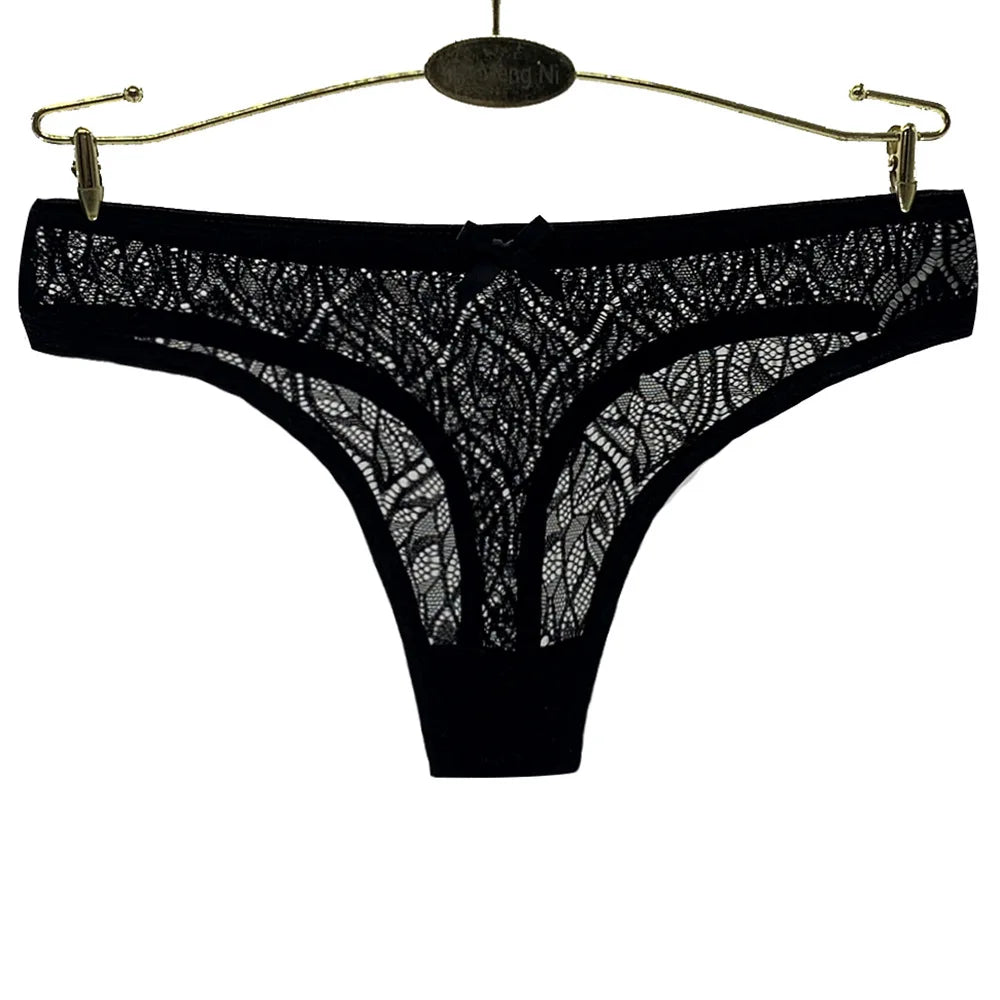 Sexy Panties Women's Lace Silk Low Waist Bow Solid Color Briefs Cotton Crotch Breathable Sexy Thongs