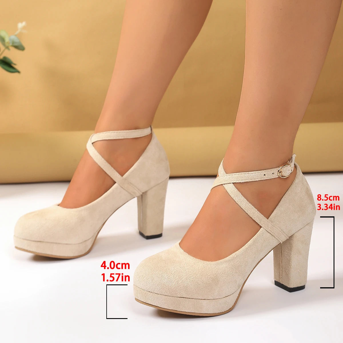Women's Platform Pumps Shallow Cross Strap Buckle Round Toe Shoes