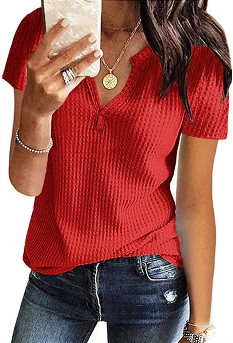 Plus Size Women's Clothing Spring and Summer New Tops V-neck Mid-length Loose Casual Short-sleeved T-shirt