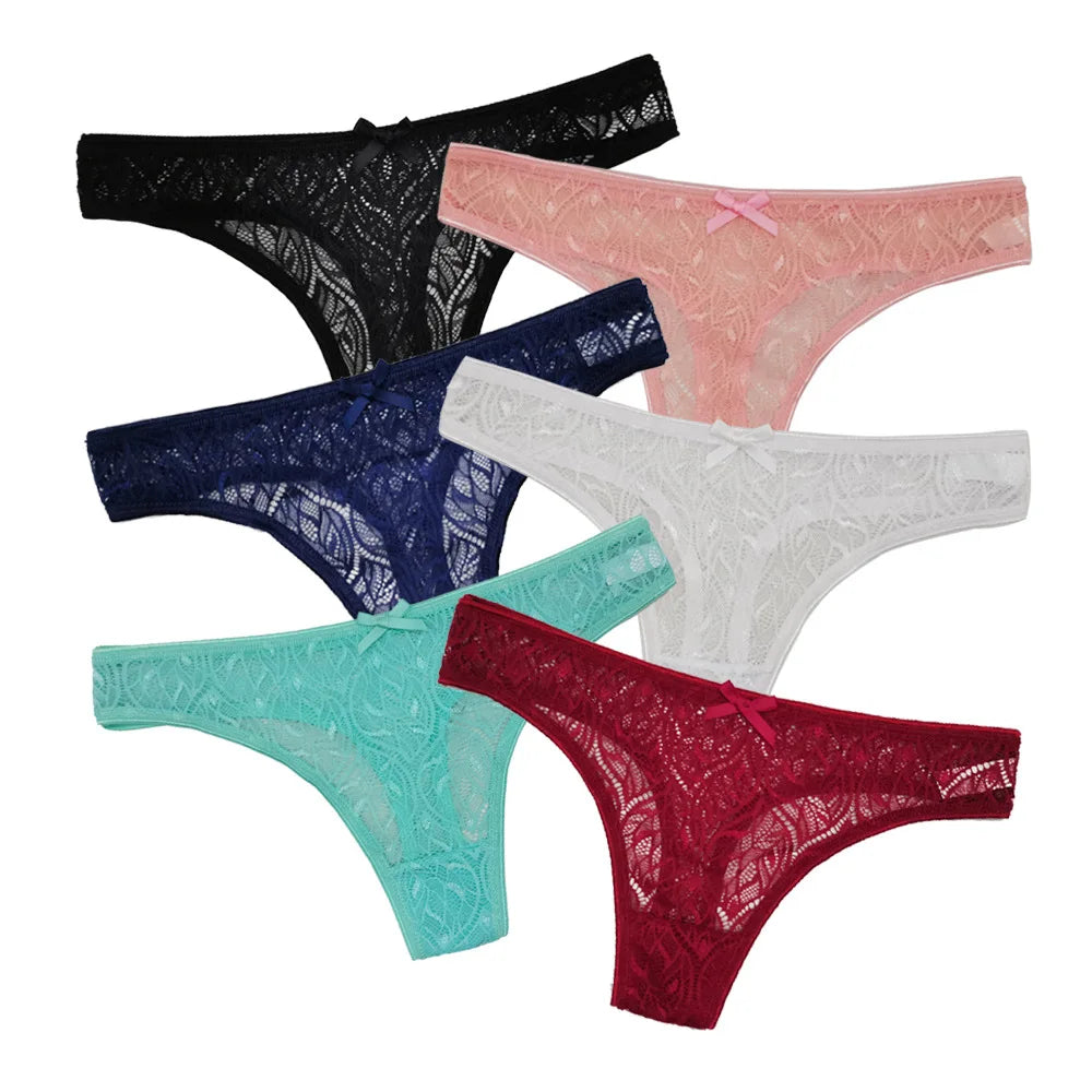 Sexy Panties Women's Lace Silk Low Waist Bow Solid Color Briefs Cotton Crotch Breathable Sexy Thongs