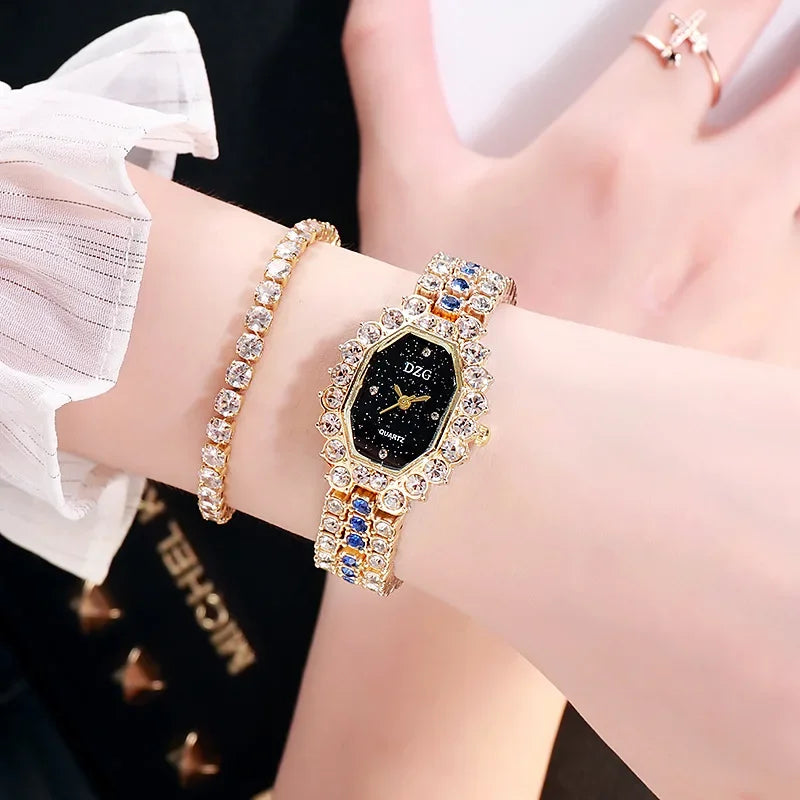Women's Luxury Brands Watch Fashion Rhinestone Stainless Steel Quartz Ladies Wristwatches