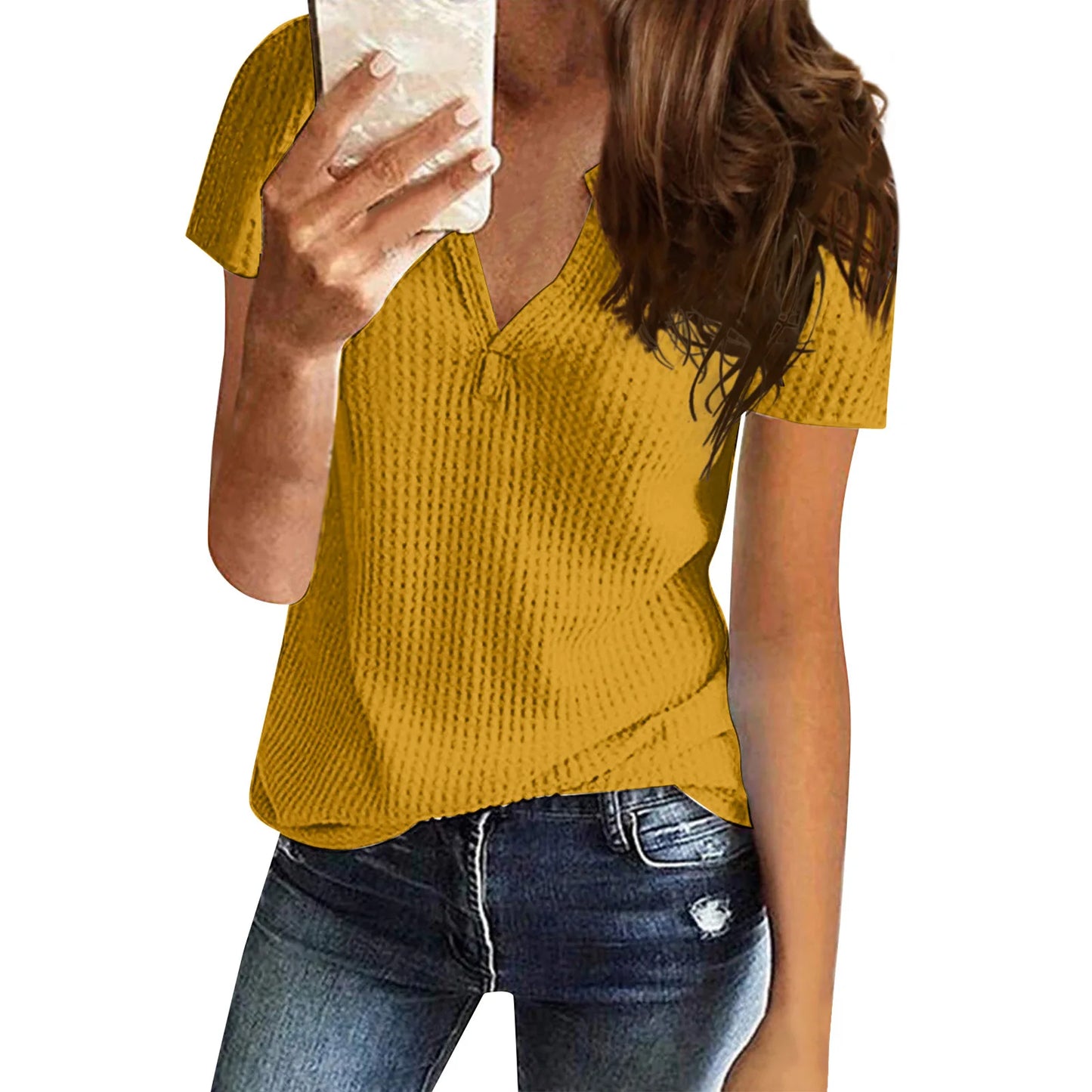 Plus Size Women's Clothing Spring and Summer New Tops V-neck Mid-length Loose Casual Short-sleeved T-shirt