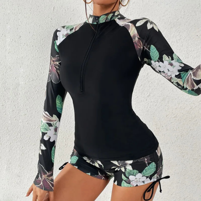 Female Swimsuit With Long Sleeves Sports Surfing Set Two-Piece Bathing Suits