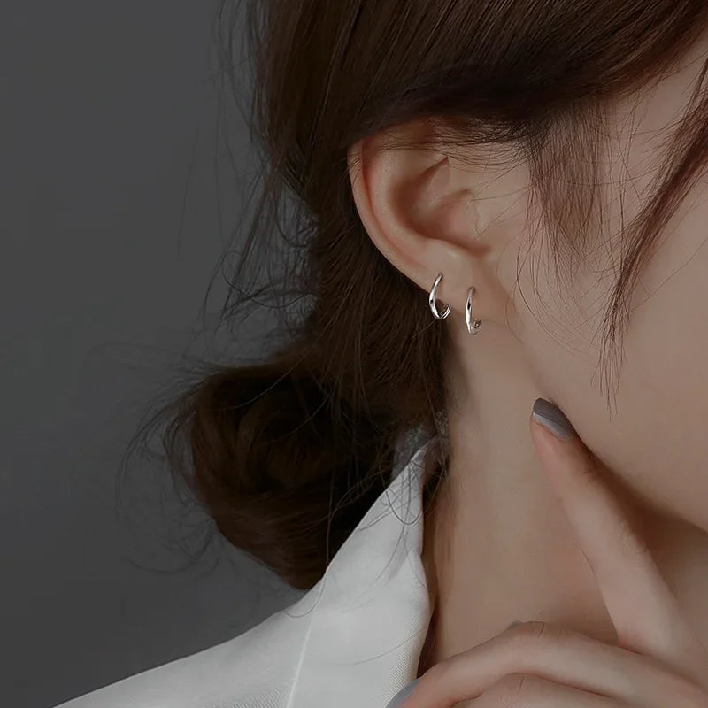 925 Sterling Silver Round Earrings Temperament Simple Inlaid for Women