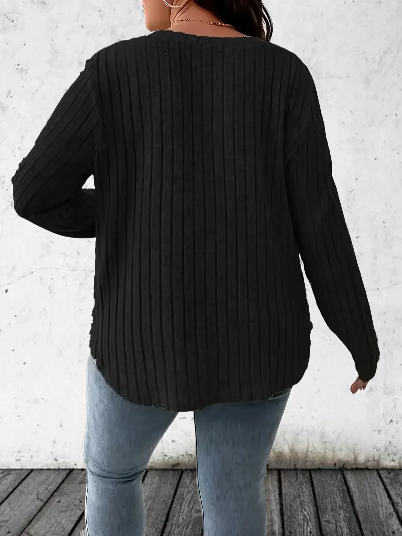 Plus Size 1XL-5XL Women's Casual Fashion V Neck Long Sleeve T-Shirt LadiesWomen's Plus Size Solid Ribbed T-Shirt Clothing
