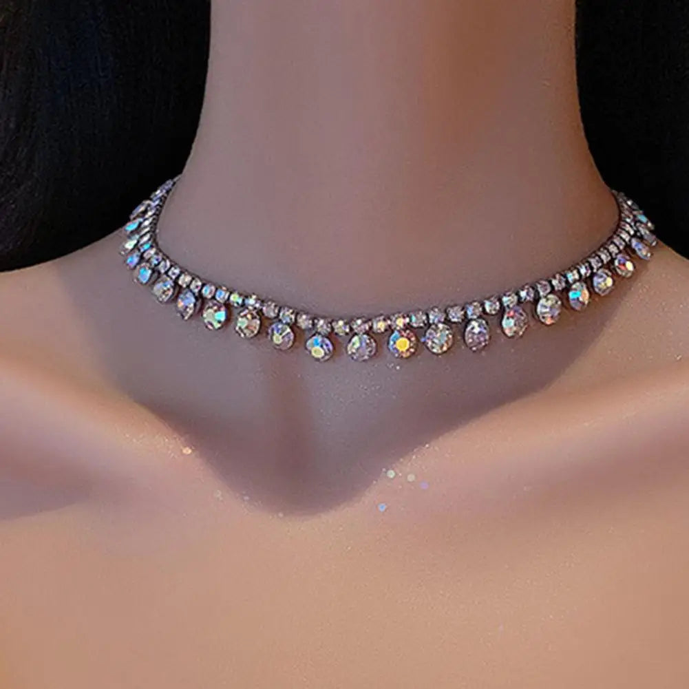 Flaring Rhinestone Necklace Clavicle Chain Women Jewelry Women Necklace ConciseChic Modern Graceful Women Choker Necklace