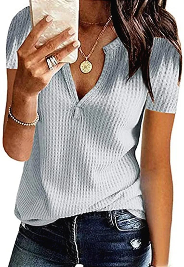 Plus Size Women's Clothing Spring and Summer New Tops V-neck Mid-length Loose Casual Short-sleeved T-shirt