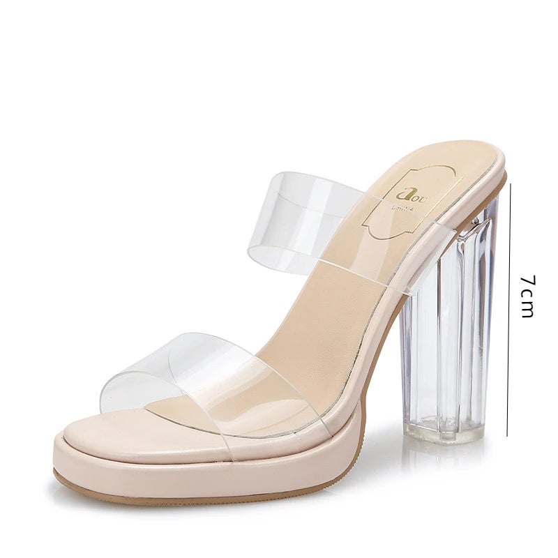 Women's High Heels, Waterproof Thick Crystal Slippers