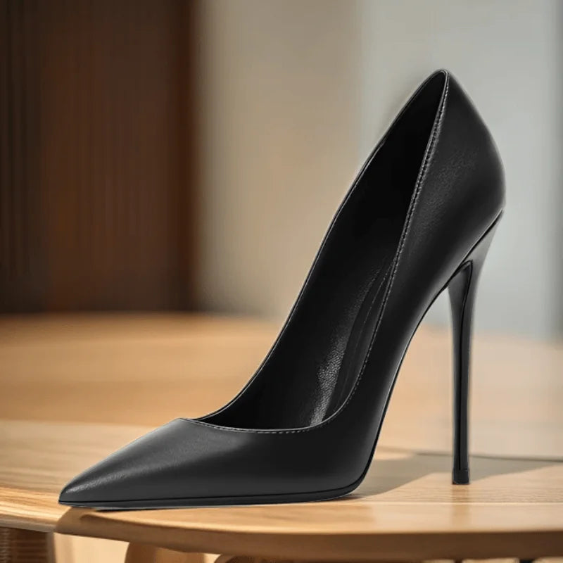 High heels for women thin heels matte brown leather surface professional work shoes shallow mouth pointed toe