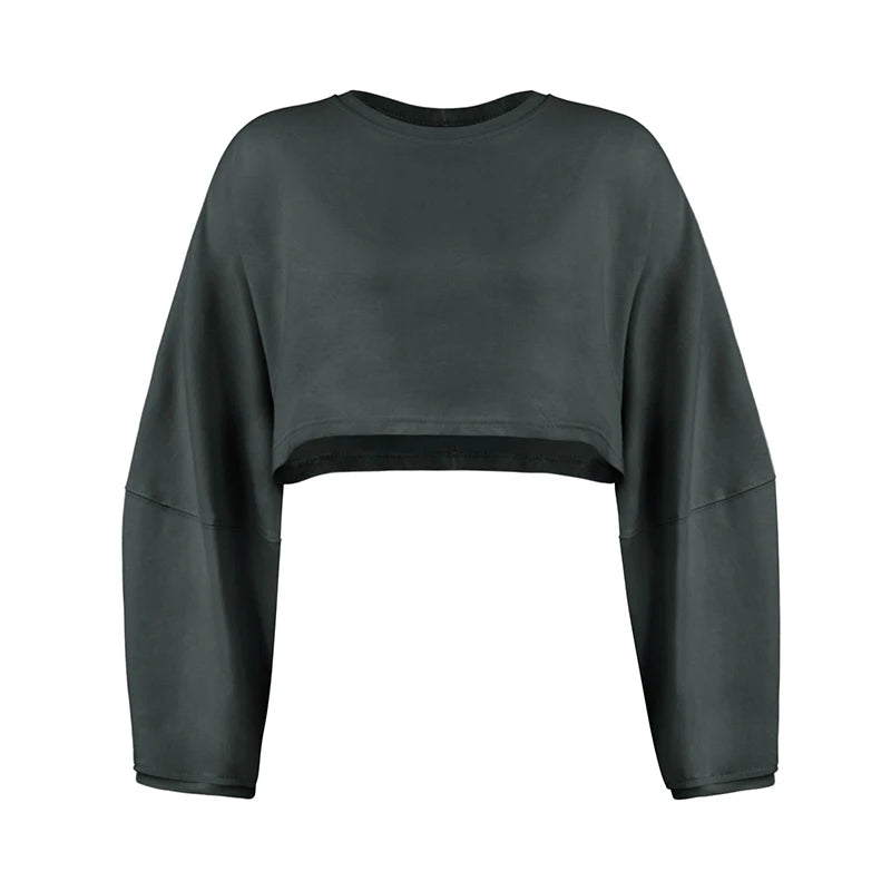 Women's Sports Crop Top T-Shirts Gym Clothing Yoga Loose Tops Long Sleeve Sportswear