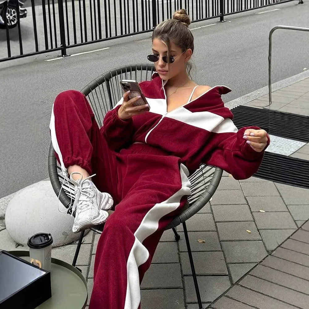 Women's Tracksuit Suit Autumn Fashion Warm Hoodie Sweatshirts Two Pieces Oversized Casual Zipper Coat Long Pant Sets 2-Pcs