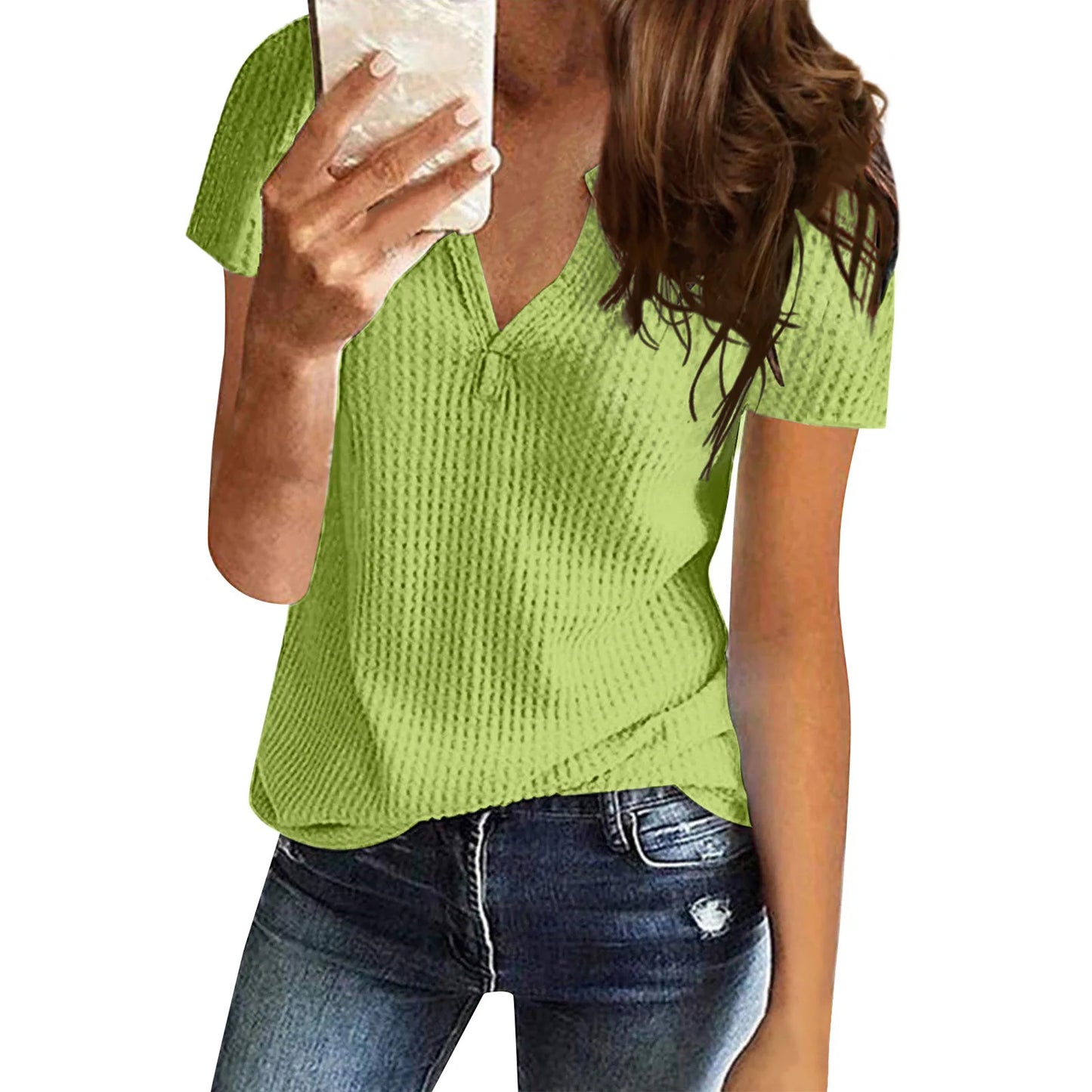 Plus Size Women's Clothing Spring and Summer New Tops V-neck Mid-length Loose Casual Short-sleeved T-shirt