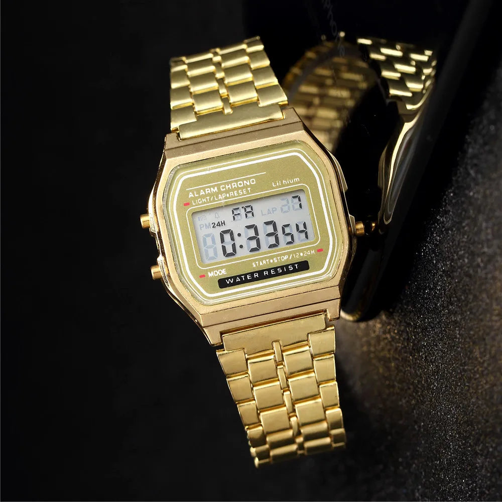 Elegant Digital Watch For Women Gold Silver Stainless Steel Business Ladies Electronic Wrist Watches
