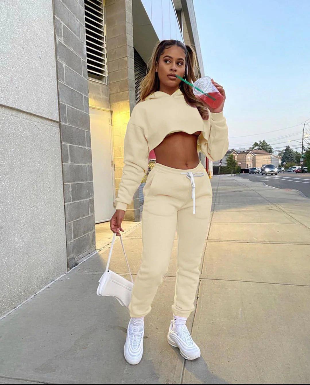Women's Jogging Tracksuit Suit for Fitness Running Sets Fleece Long Sleeve Cropped Hoodies+Jogger Sweatpants Sweatsuits