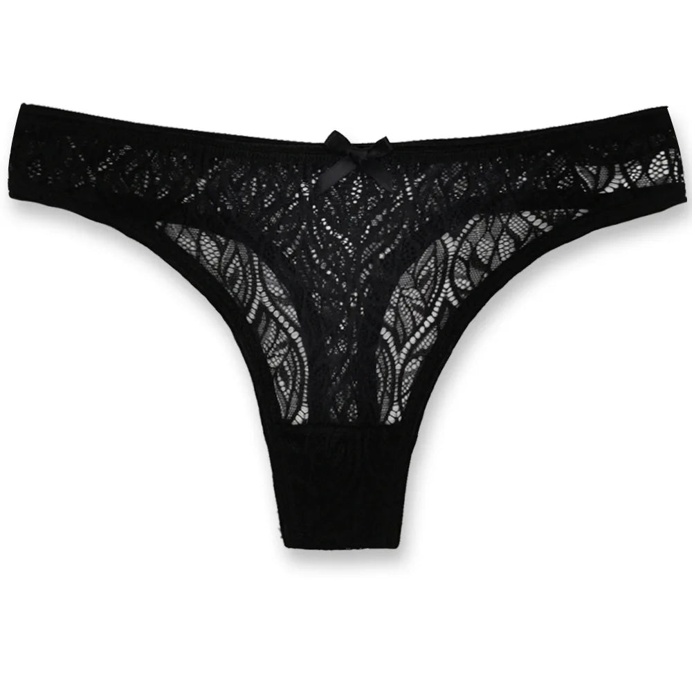 Sexy Panties Women's Lace Silk Low Waist Bow Solid Color Briefs Cotton Crotch Breathable Sexy Thongs
