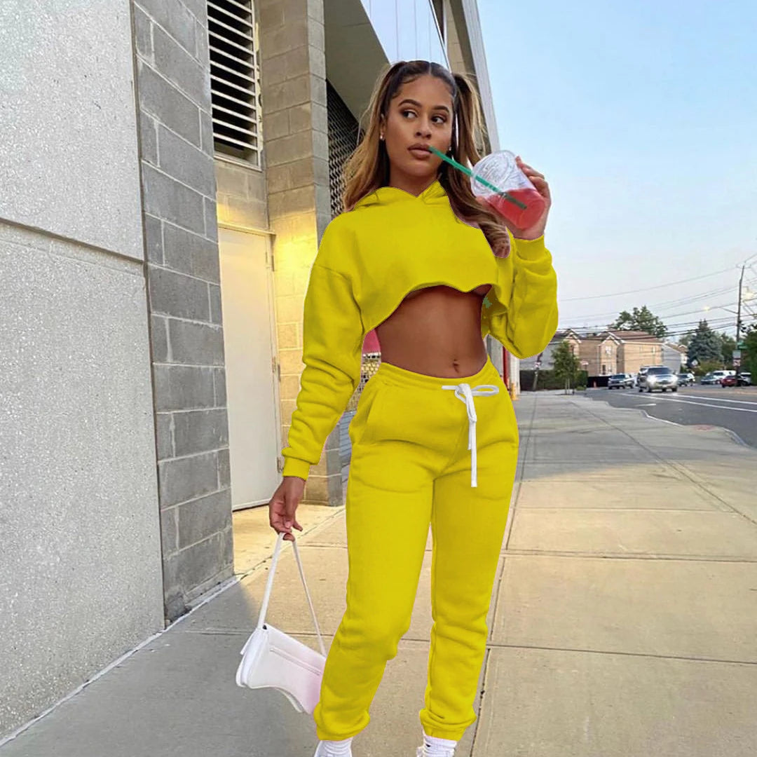 Women's Jogging Tracksuit Suit for Fitness Running Sets Fleece Long Sleeve Cropped Hoodies+Jogger Sweatpants Sweatsuits