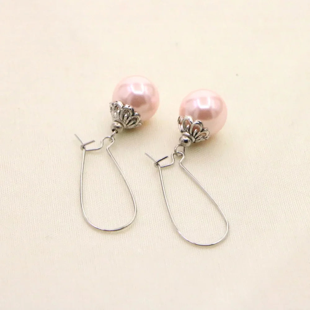 Necklace for Women 12mm Pink Pearl Necklace Bracelet Earrings Sets Jewelry