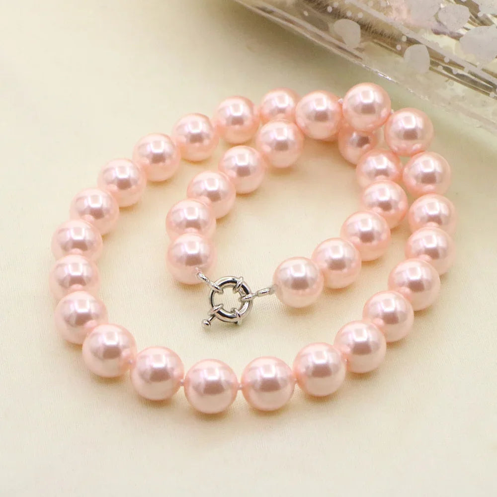 Necklace for Women 12mm Pink Pearl Necklace Bracelet Earrings Sets Jewelry