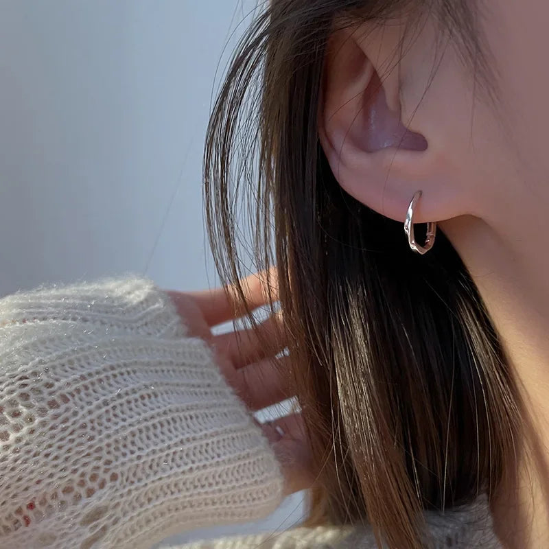925 Sterling Silver Round Earrings Temperament Simple Inlaid for Women